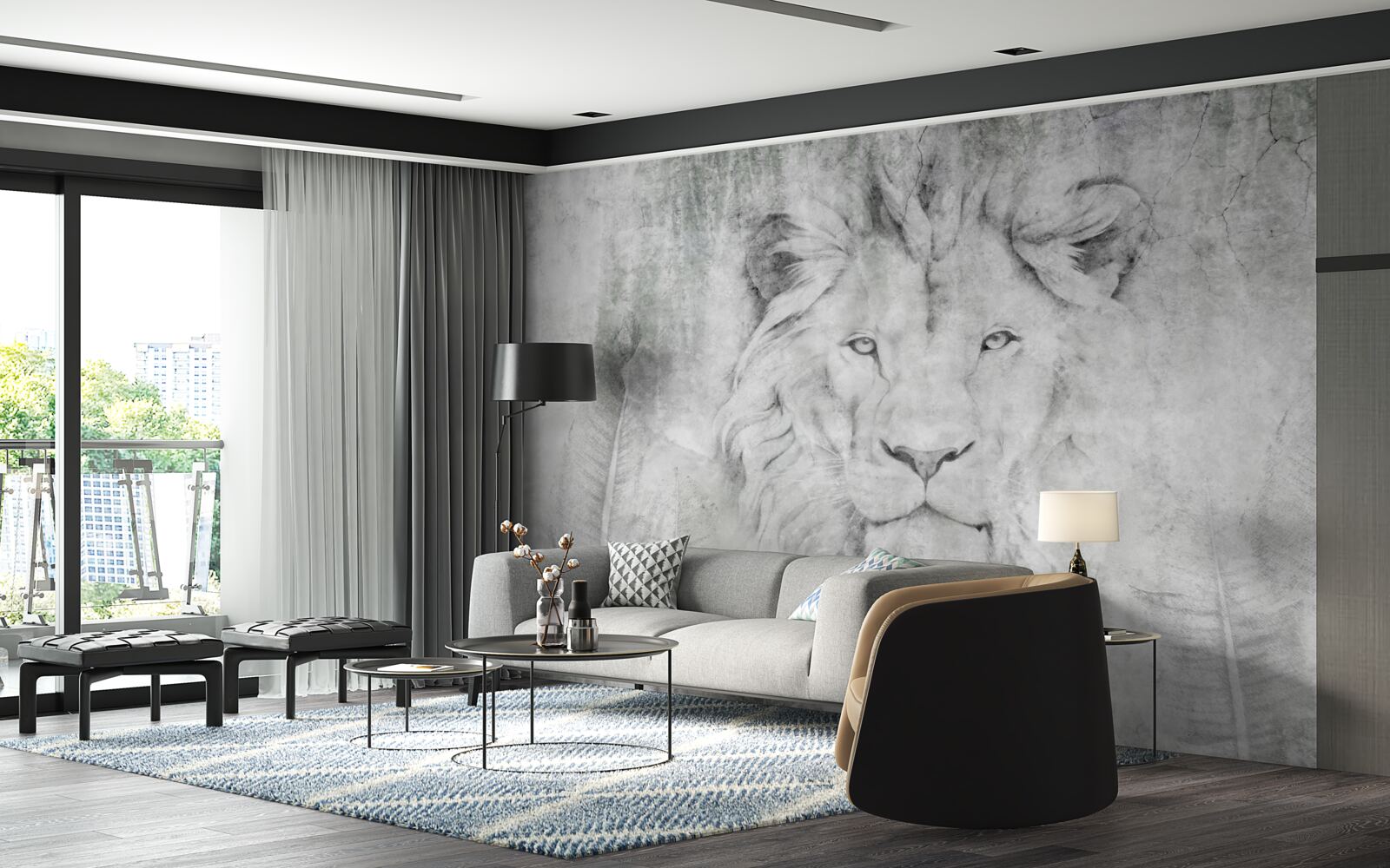 Фотошпалери бачення лева в тропічному регіоні