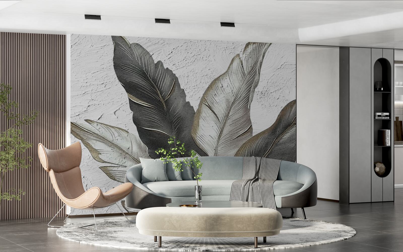 Фотошпалери великі листки зелені та білі