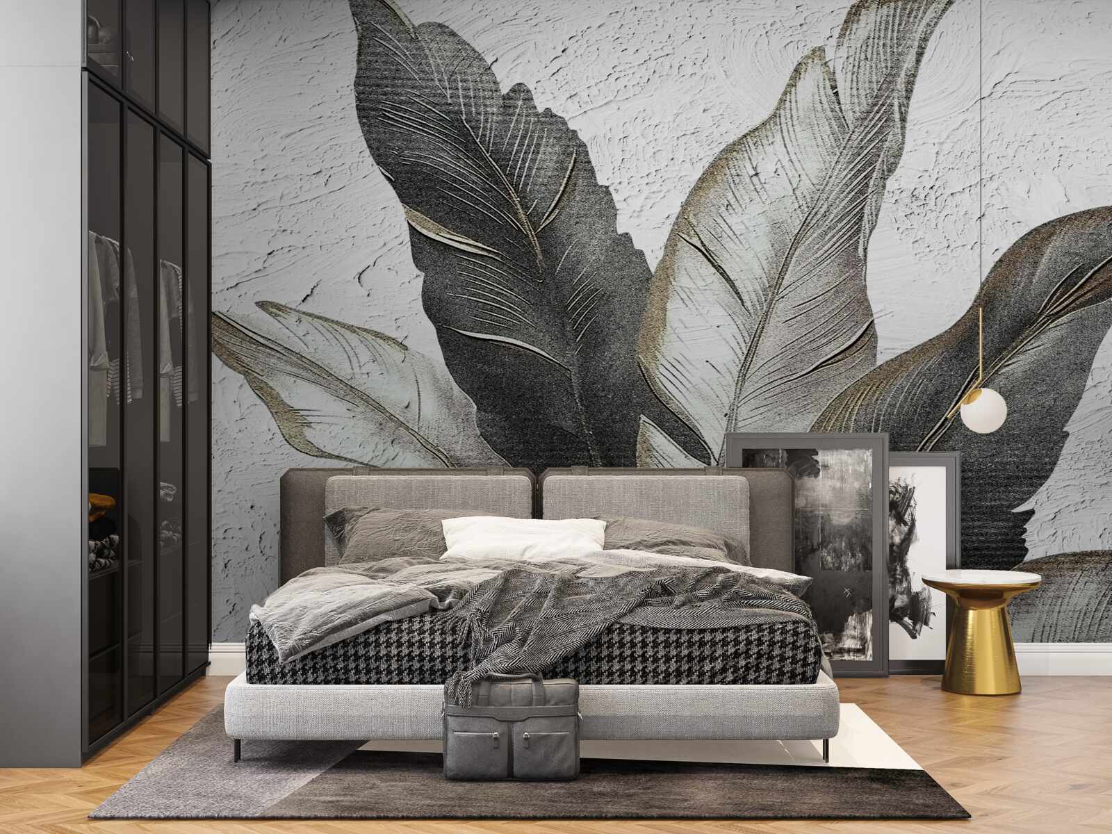 Фотошпалери великі листки зелені та білі