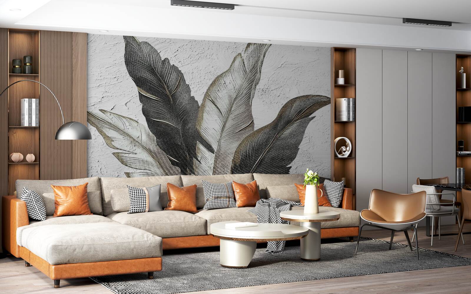 Фотошпалери великі листки зелені та білі