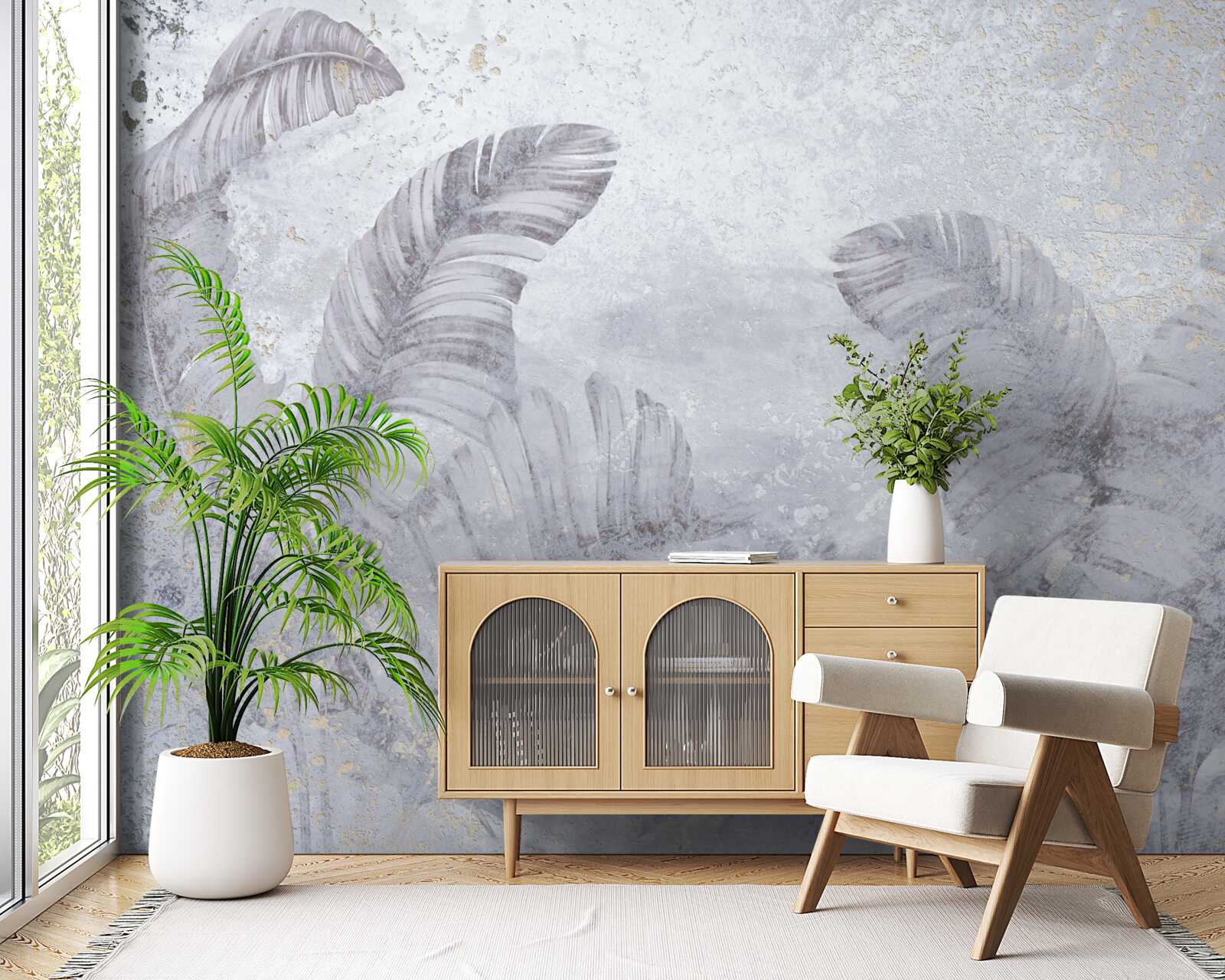 Фотошпалери тропічне листя під проливним дощем