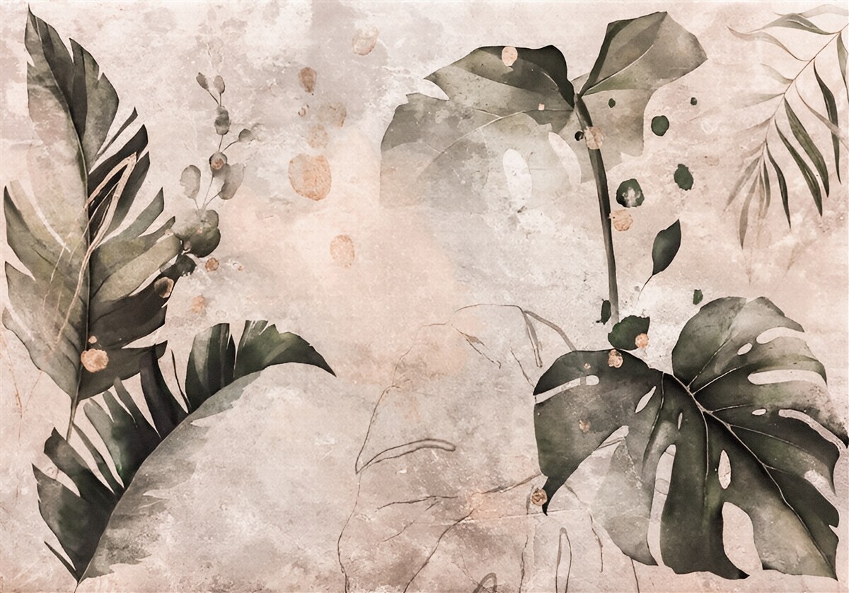 Фотошпалери акварелі із зображенням великого тропічного листя
