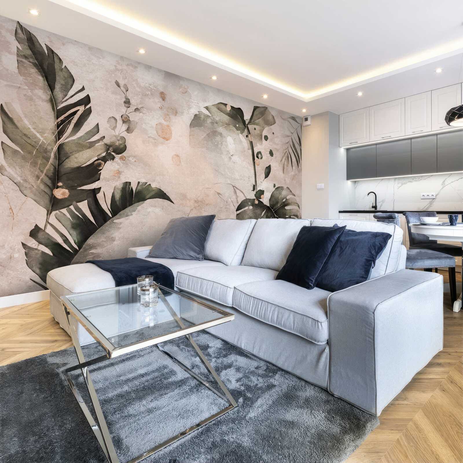 Фотошпалери акварелі із зображенням великого тропічного листя