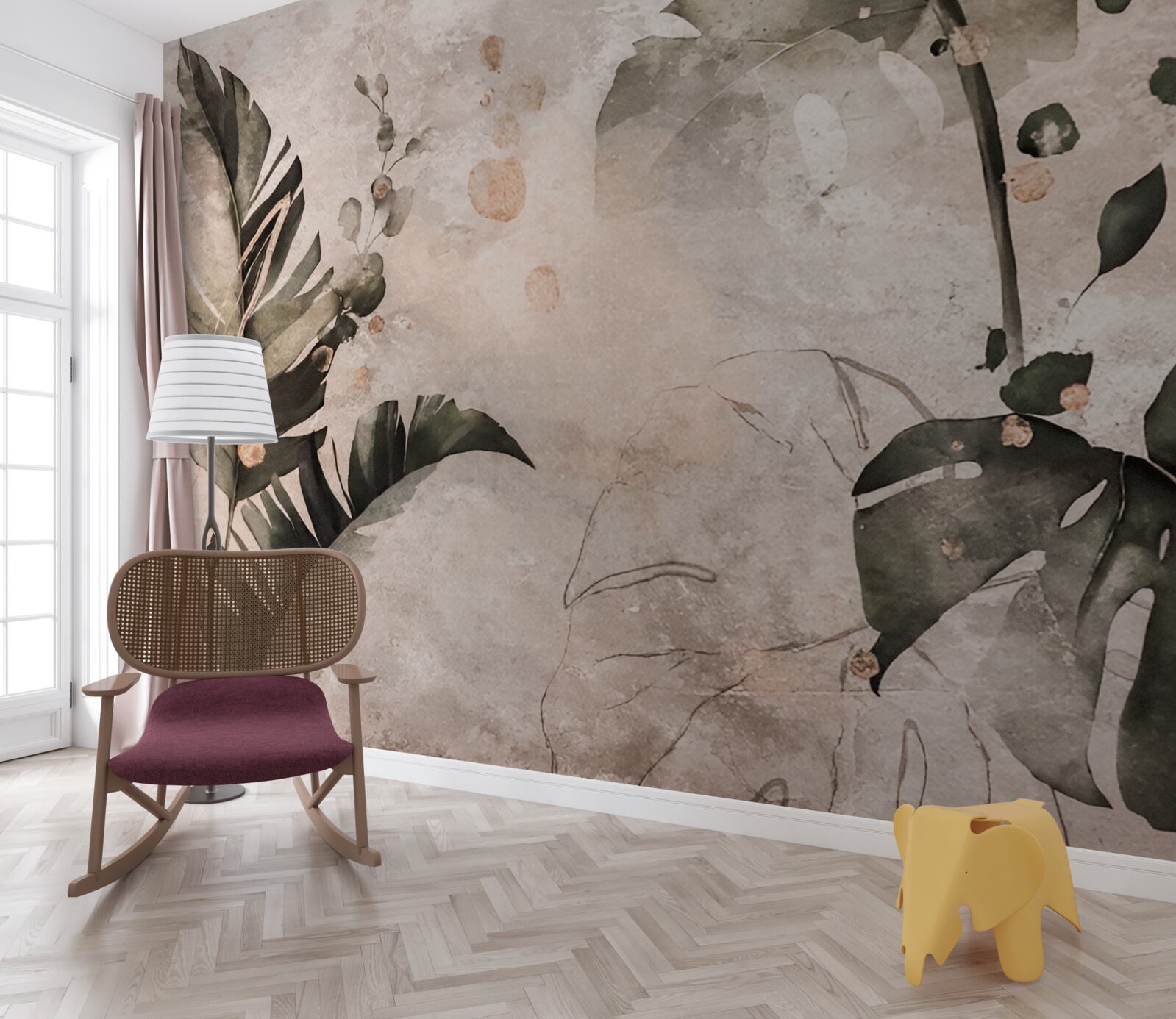 Фотошпалери акварелі із зображенням великого тропічного листя