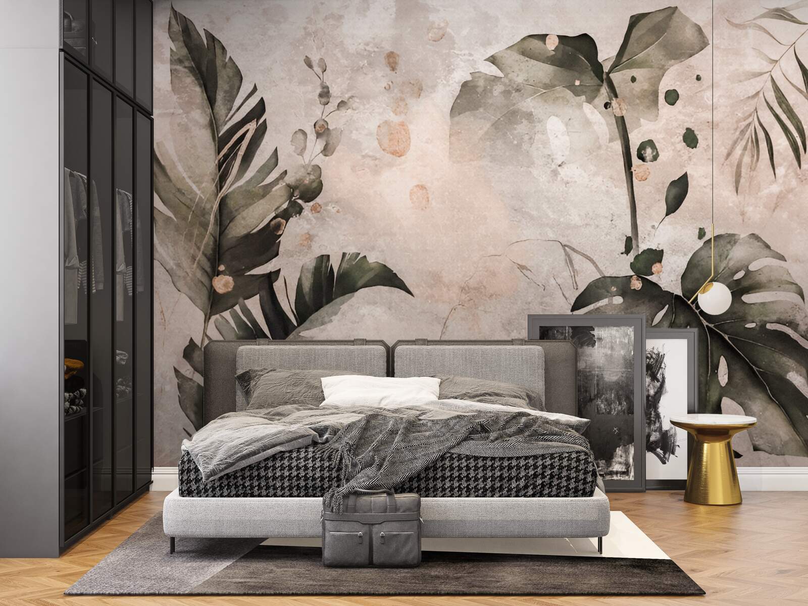 Фотошпалери акварелі із зображенням великого тропічного листя