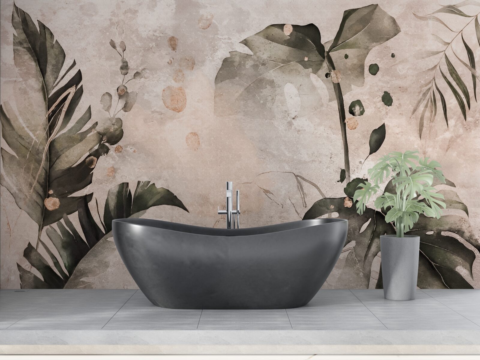 Фотошпалери акварелі із зображенням великого тропічного листя