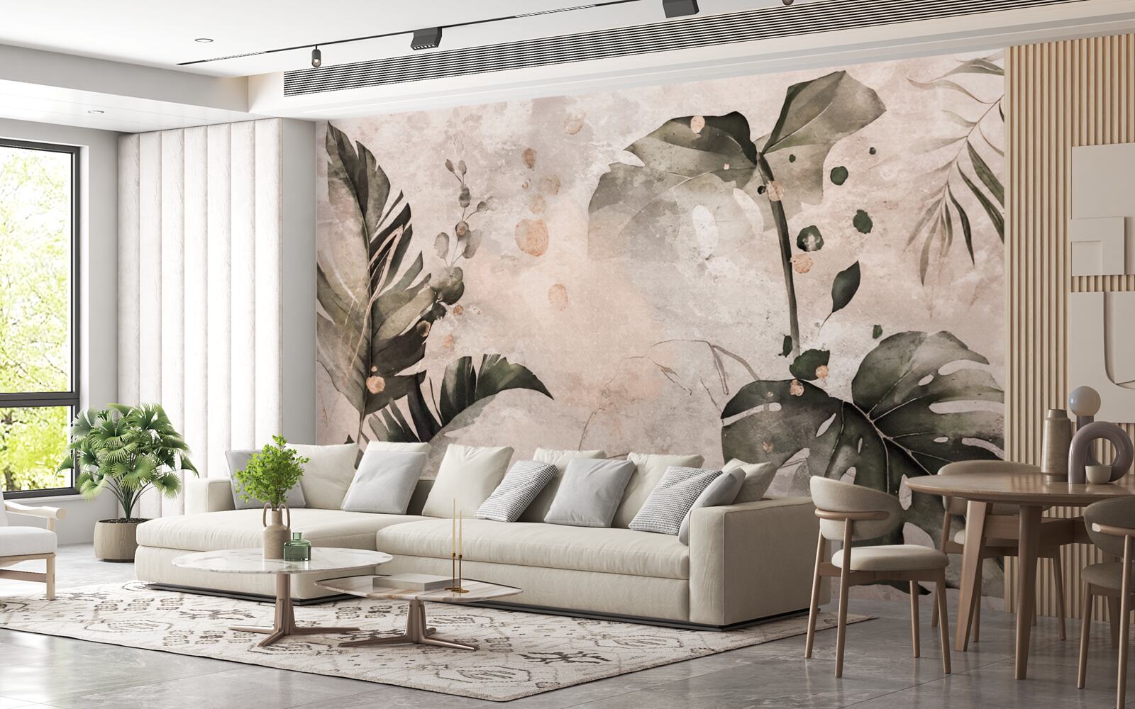 Фотошпалери акварелі із зображенням великого тропічного листя