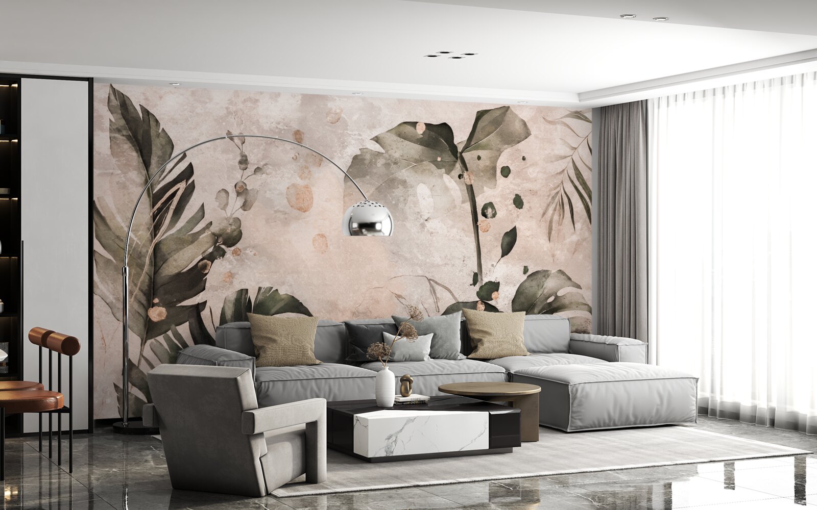 Фотошпалери акварелі із зображенням великого тропічного листя