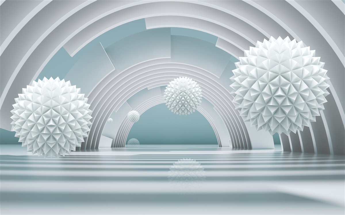 Фотошпалери плаваючі гострі кулі та круглий тунель