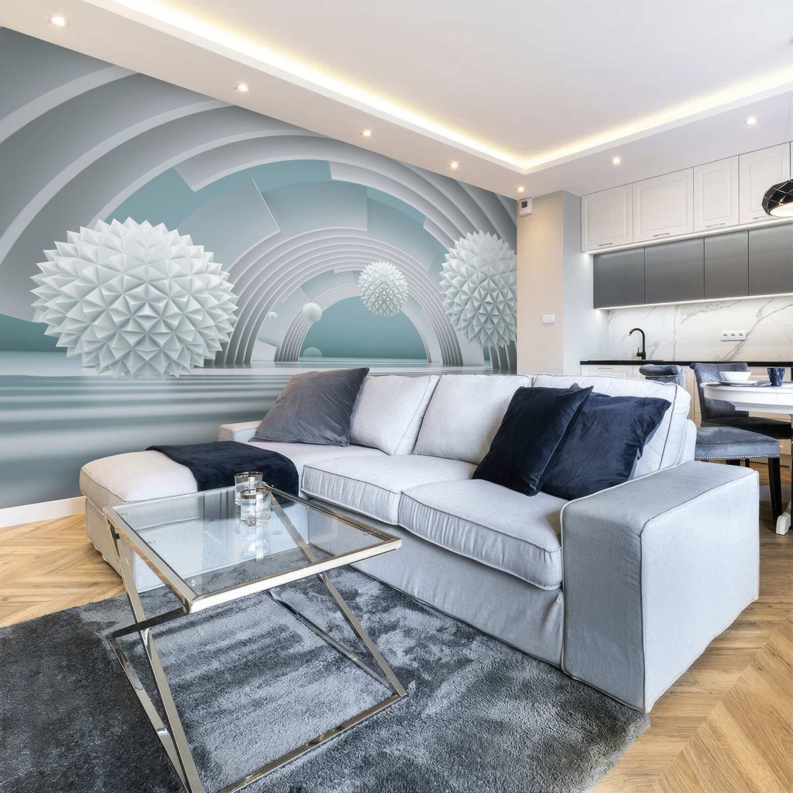 Фотошпалери плаваючі гострі кулі та круглий тунель