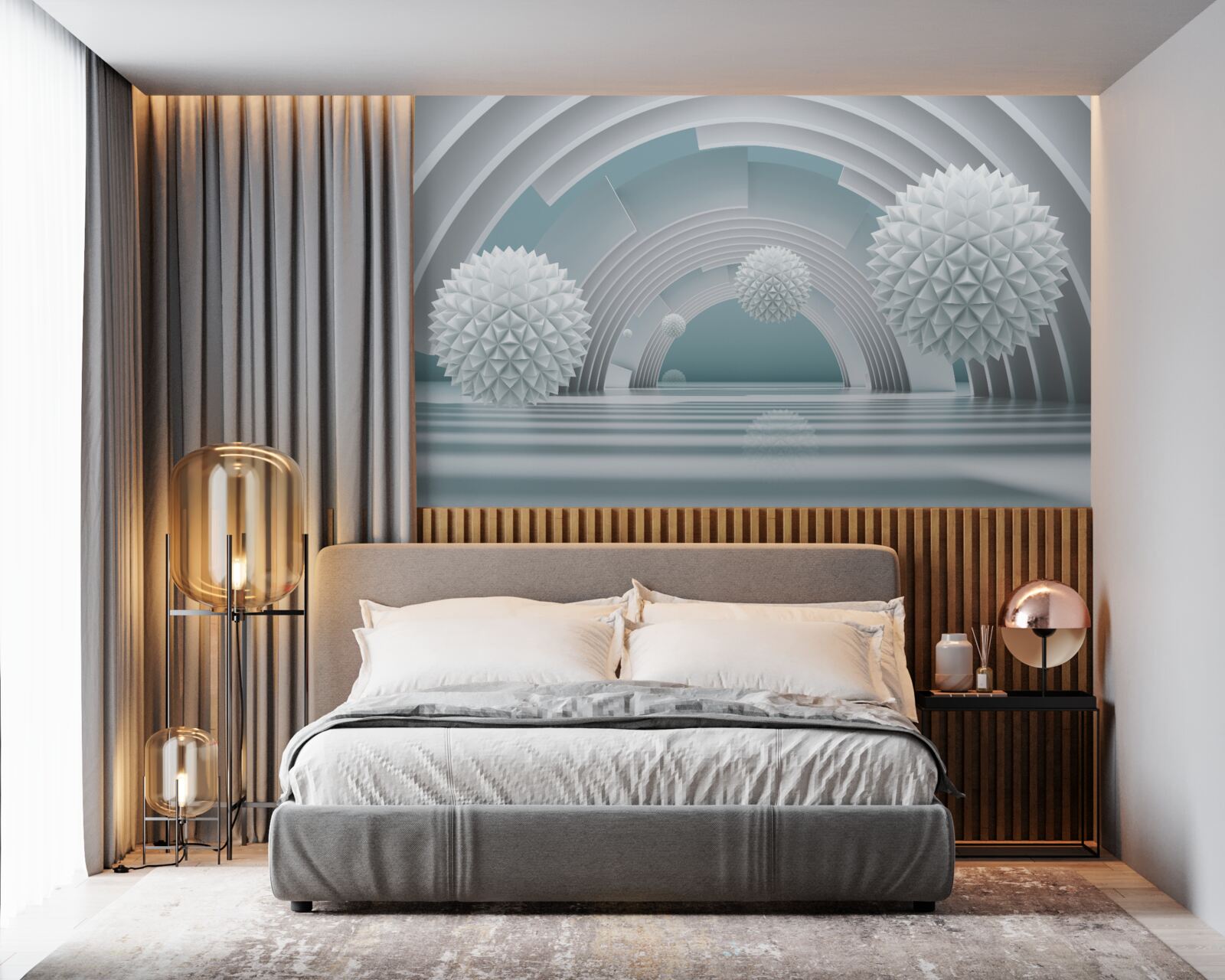 Фотошпалери плаваючі гострі кулі та круглий тунель