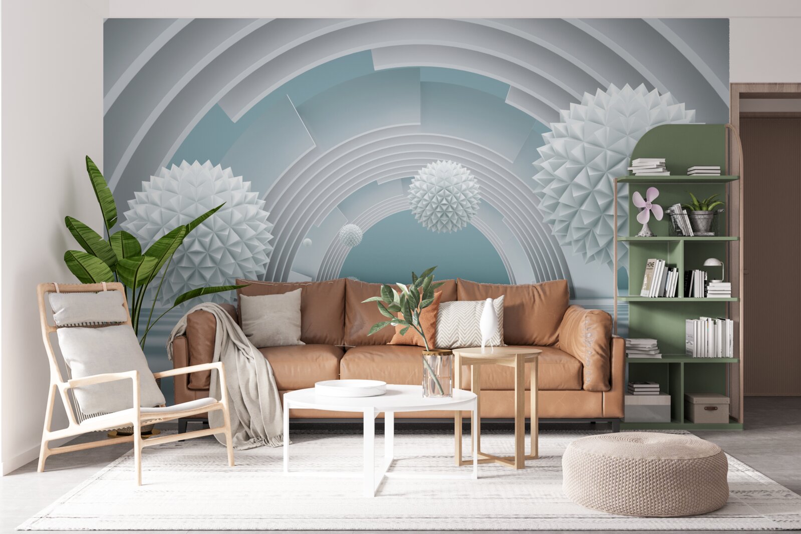 Фотошпалери плаваючі гострі кулі та круглий тунель