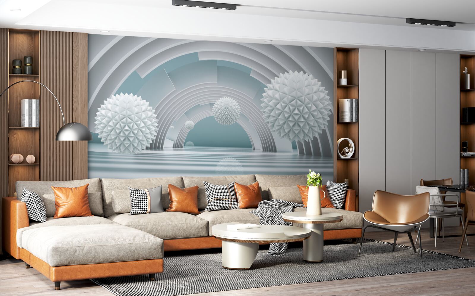 Фотошпалери плаваючі гострі кулі та круглий тунель