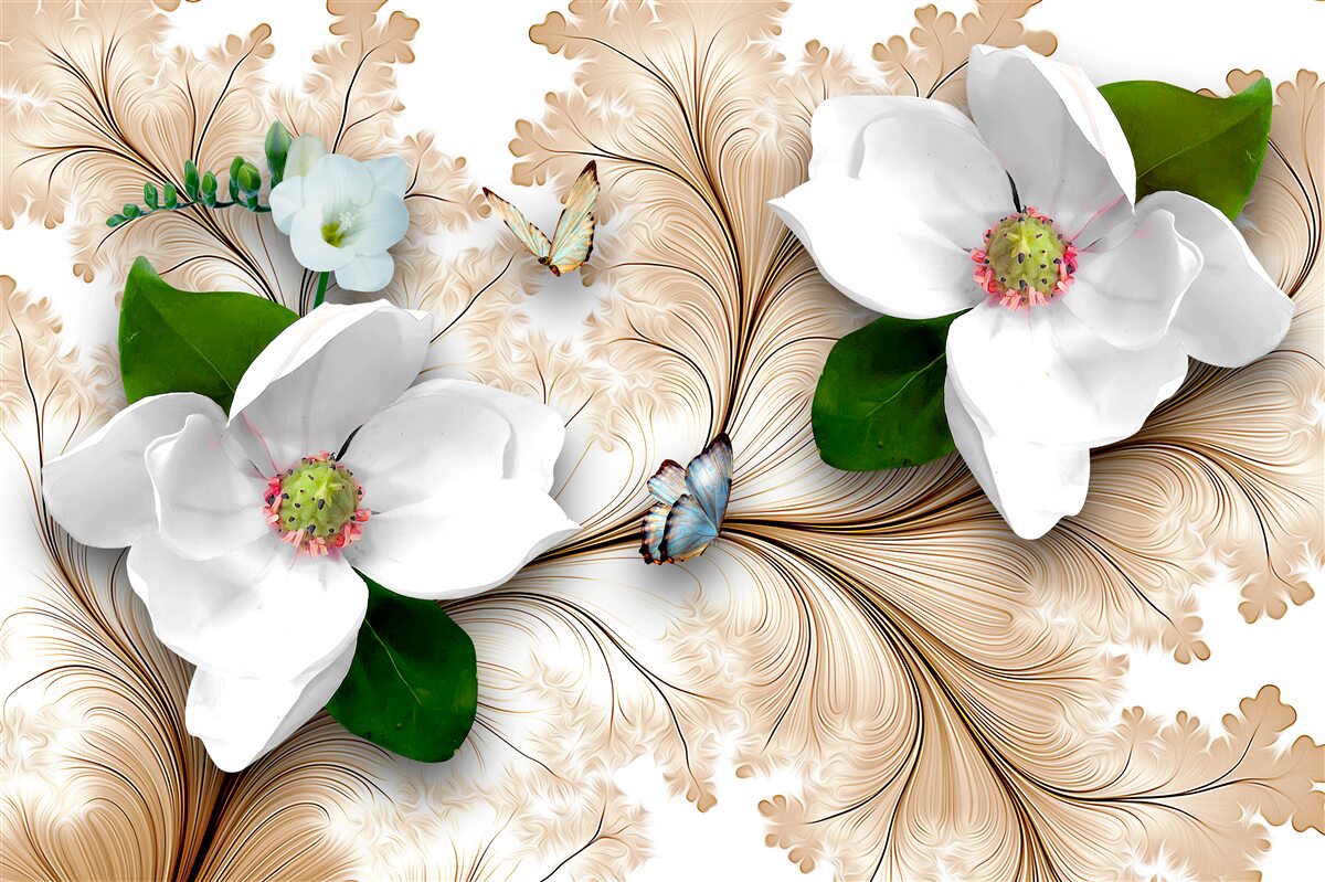 Фотошпалери яскраві білосніжні квіти на коричневому тлі