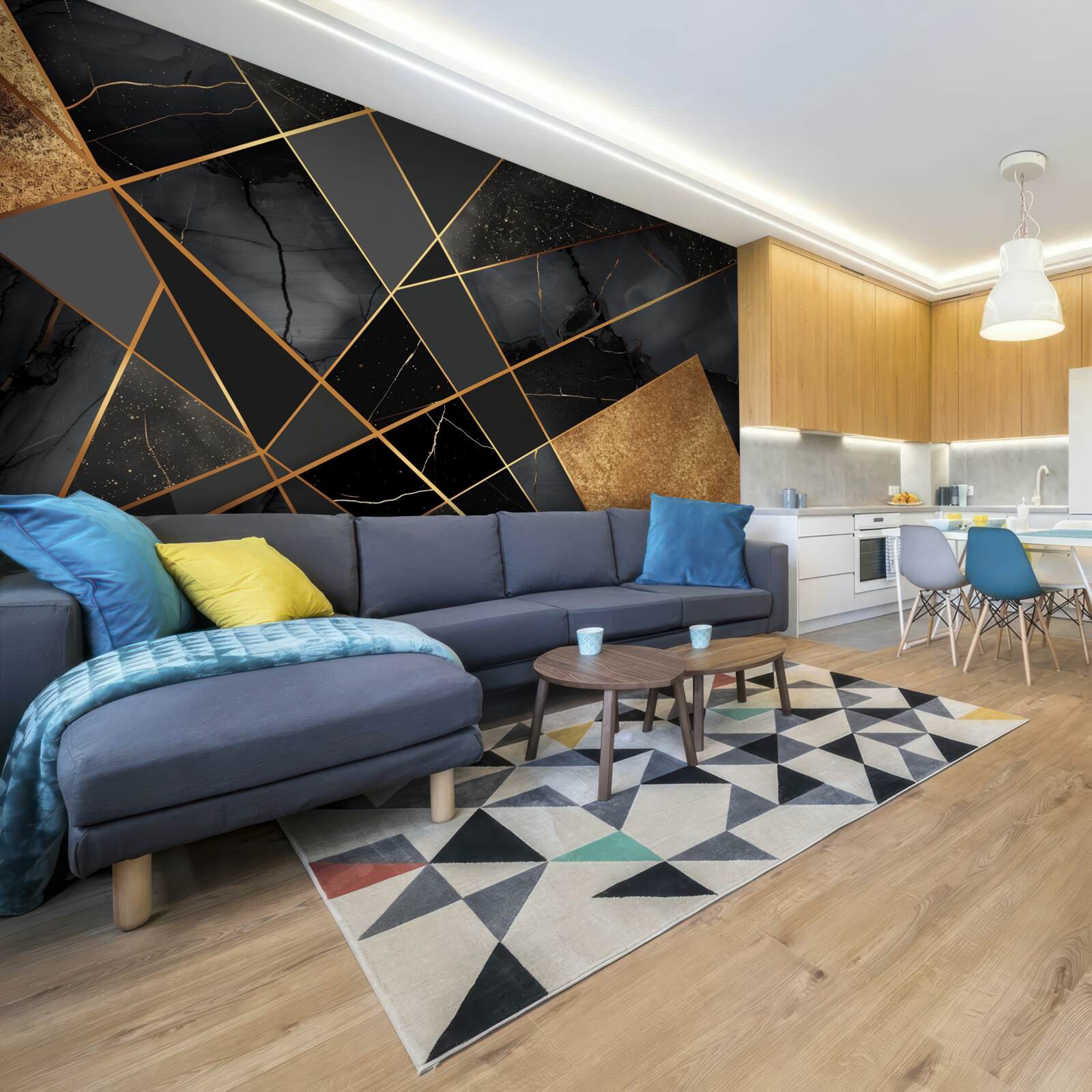 Фотошпалери чорний мармур із золотими прожилками