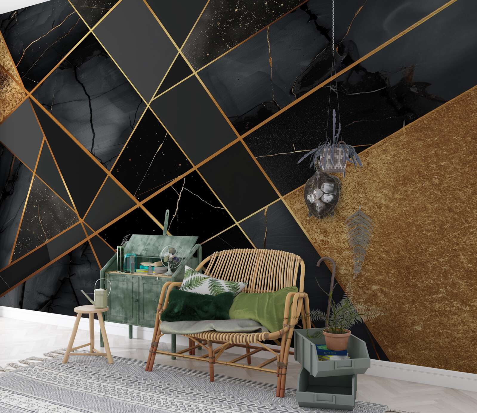 Фотошпалери чорний мармур із золотими прожилками