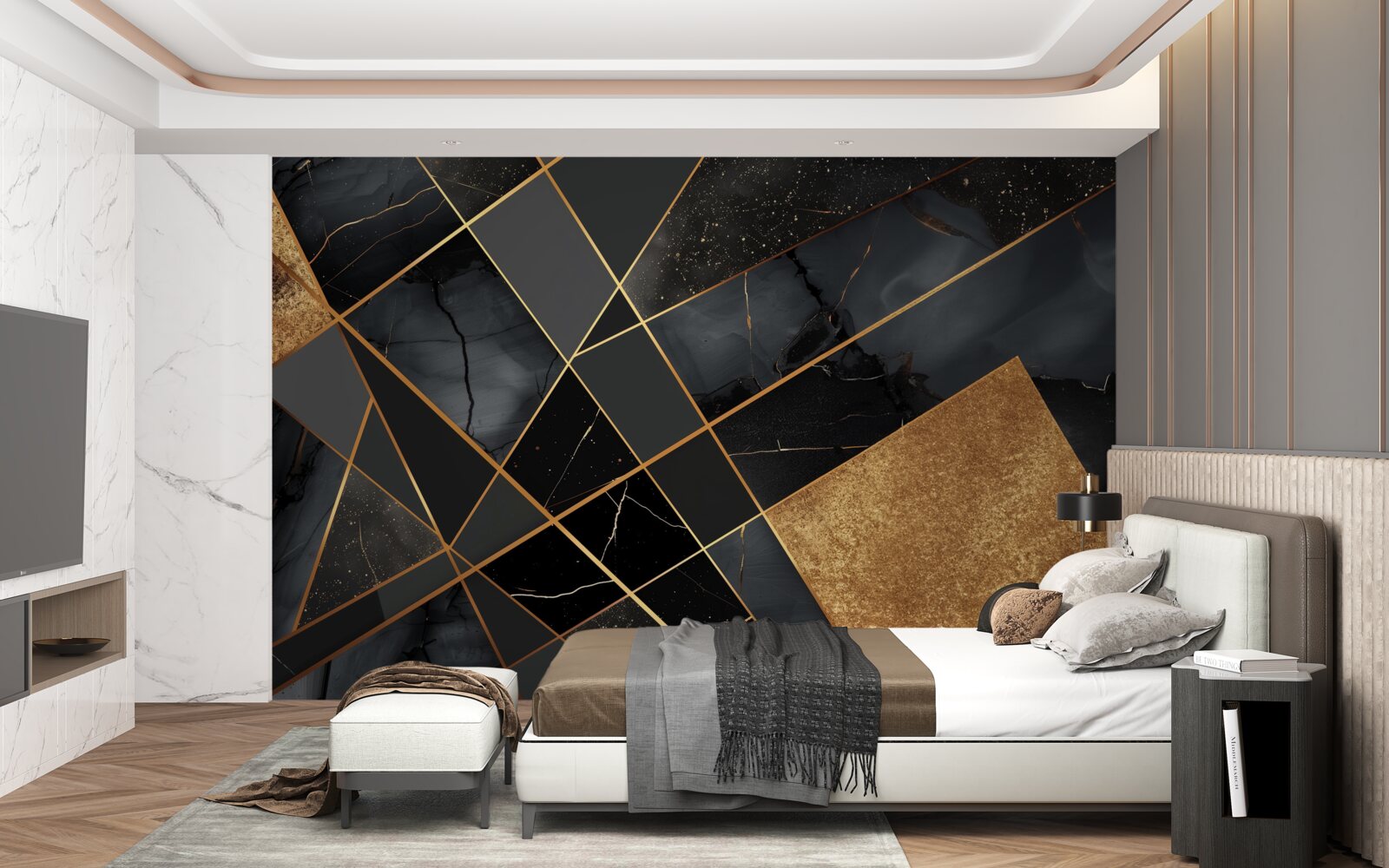 Фотошпалери чорний мармур із золотими прожилками