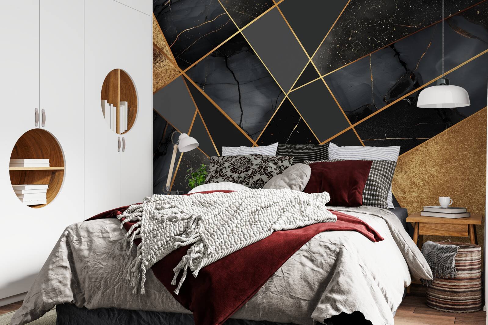 Фотошпалери чорний мармур із золотими прожилками