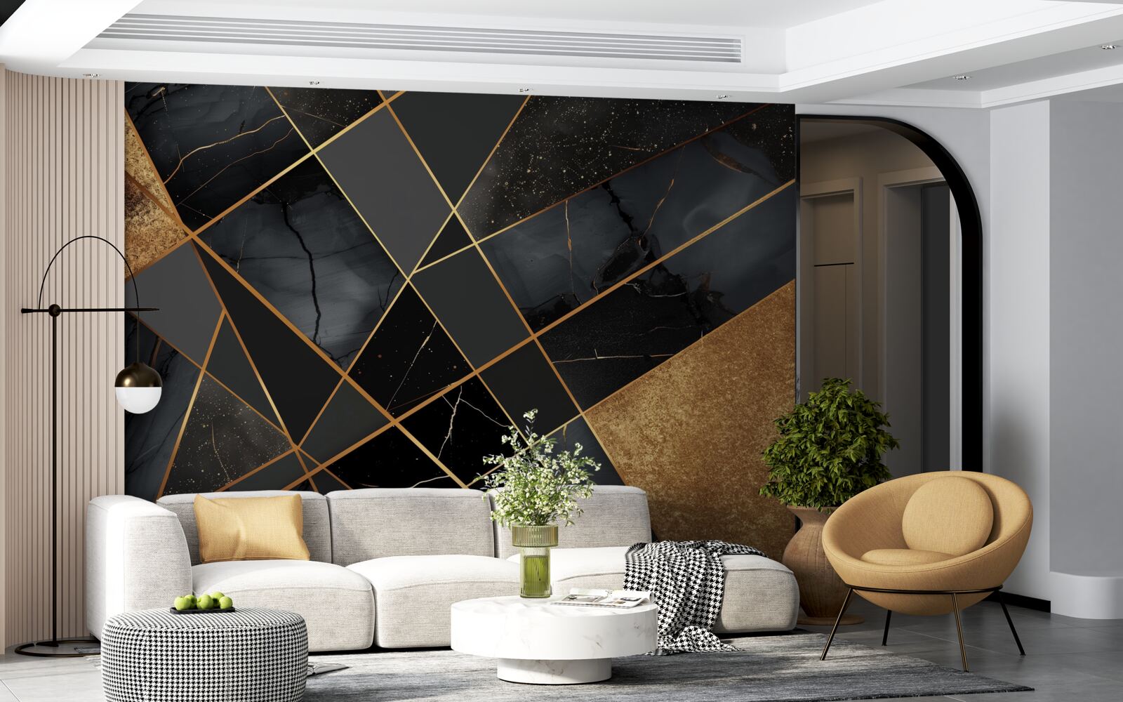 Фотошпалери чорний мармур із золотими прожилками