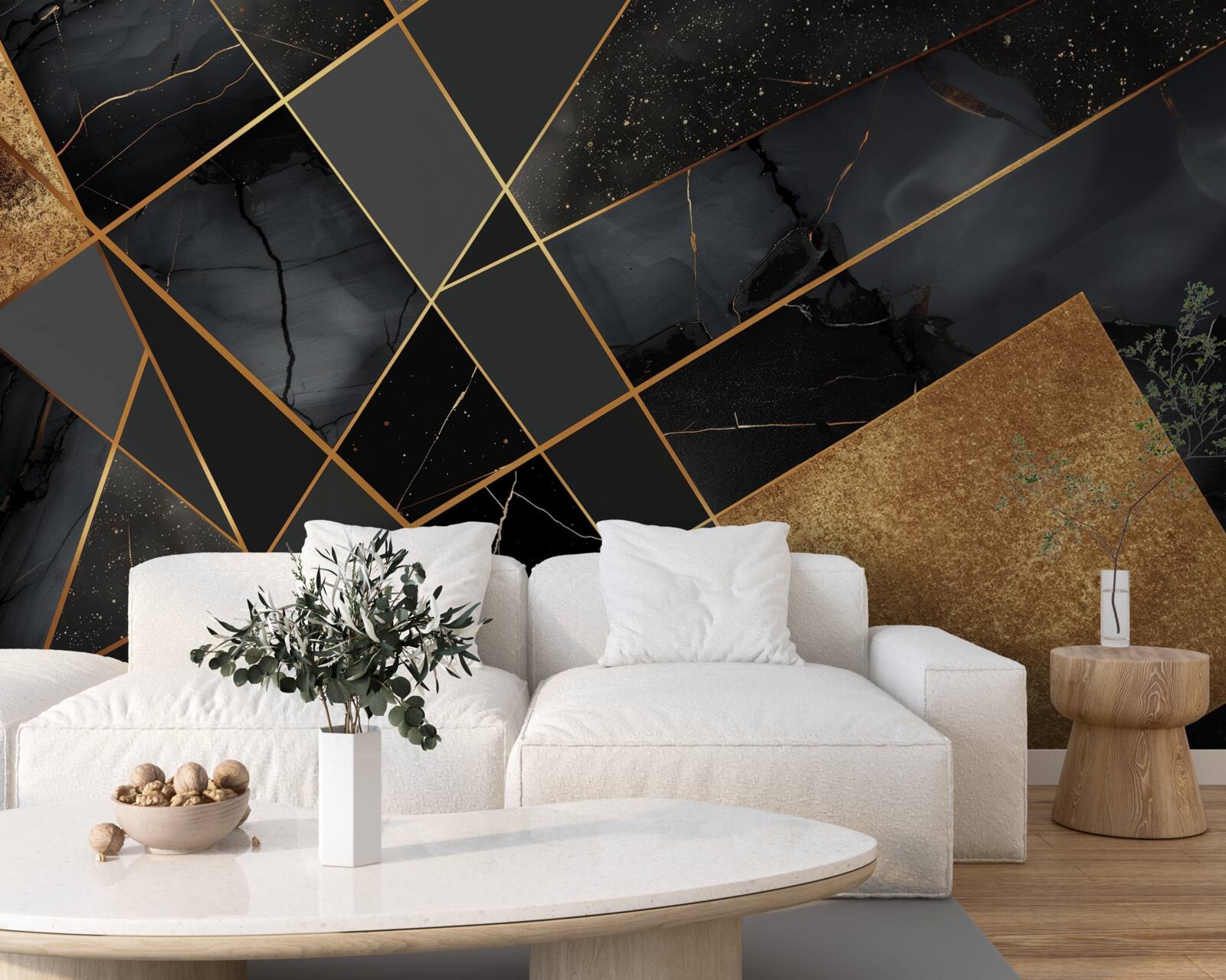 Фотошпалери чорний мармур із золотими прожилками