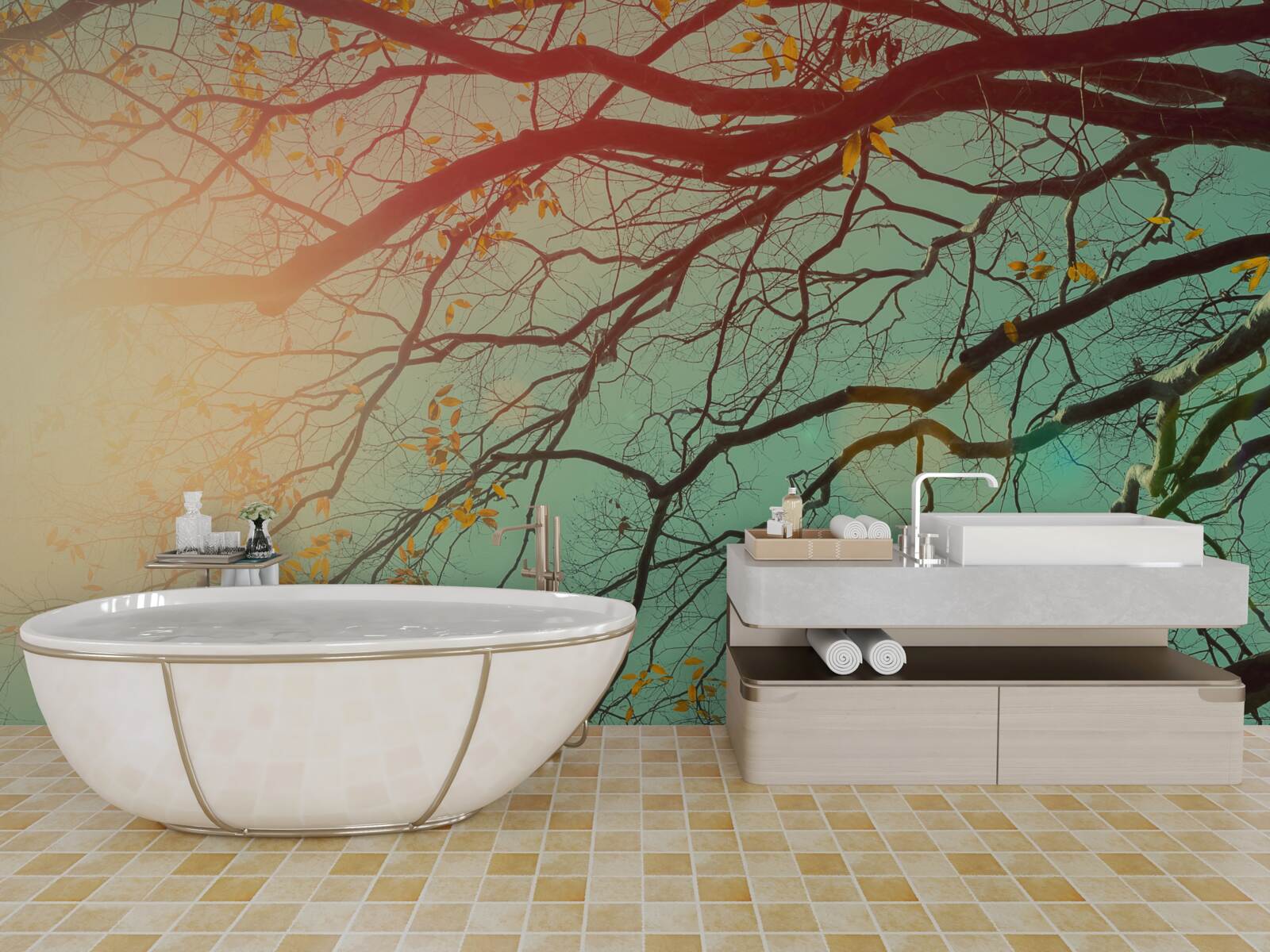 Фотошпалери гілки дерев видніються на тлі неба