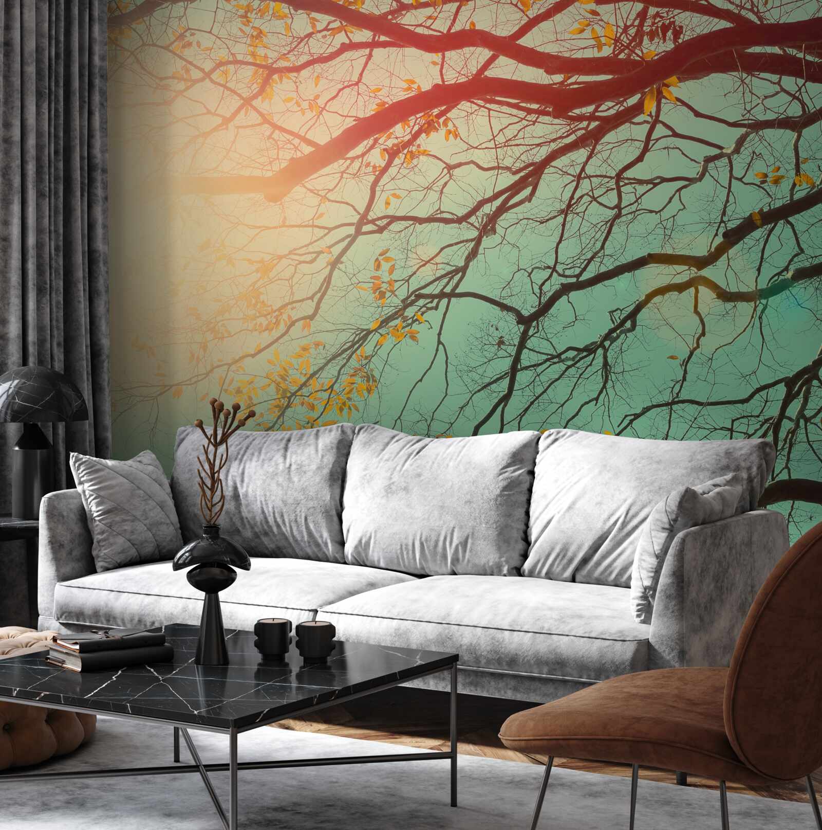 Фотошпалери гілки дерев видніються на тлі неба