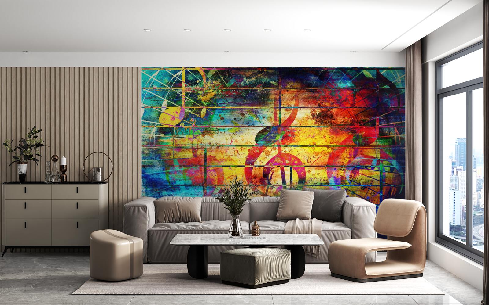 Фотошпалери графіті у вигляді скрипкового ключа