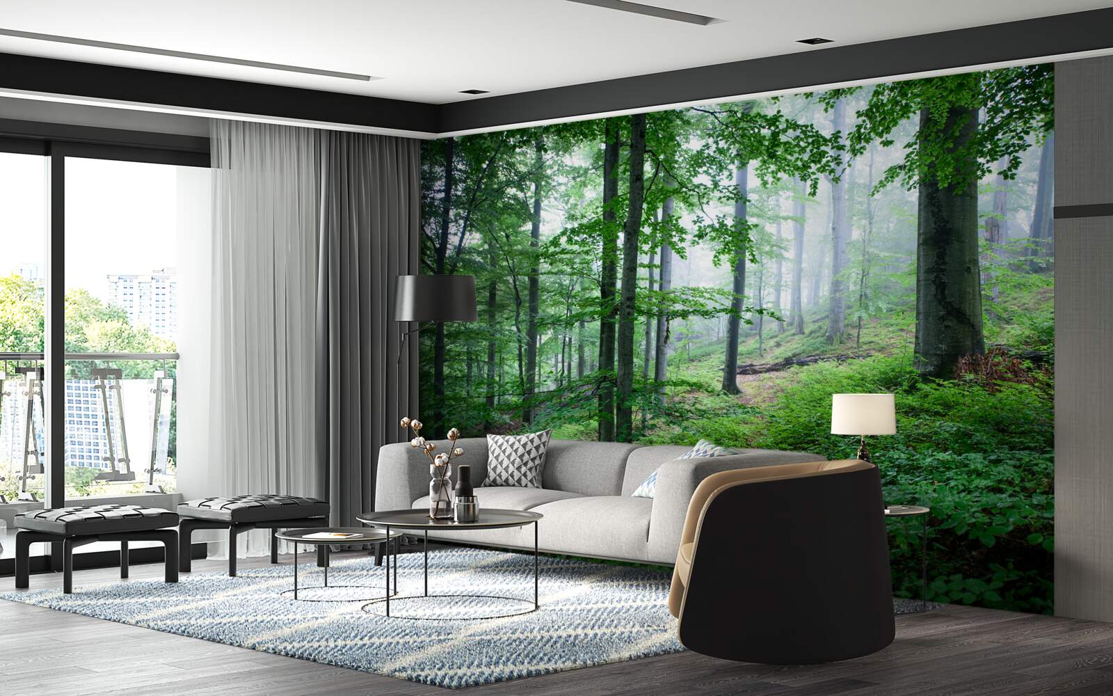 Фотошпалери туман спускається на лісову гущавину