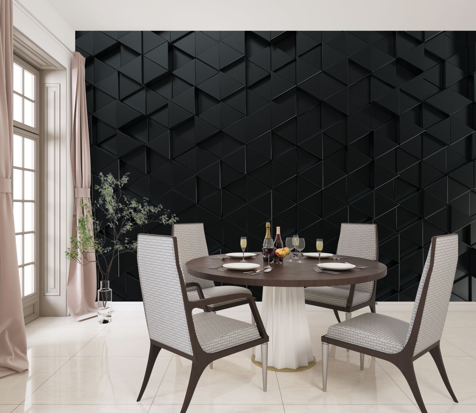 Фотошпалери об'ємні трикутники чорного кольору