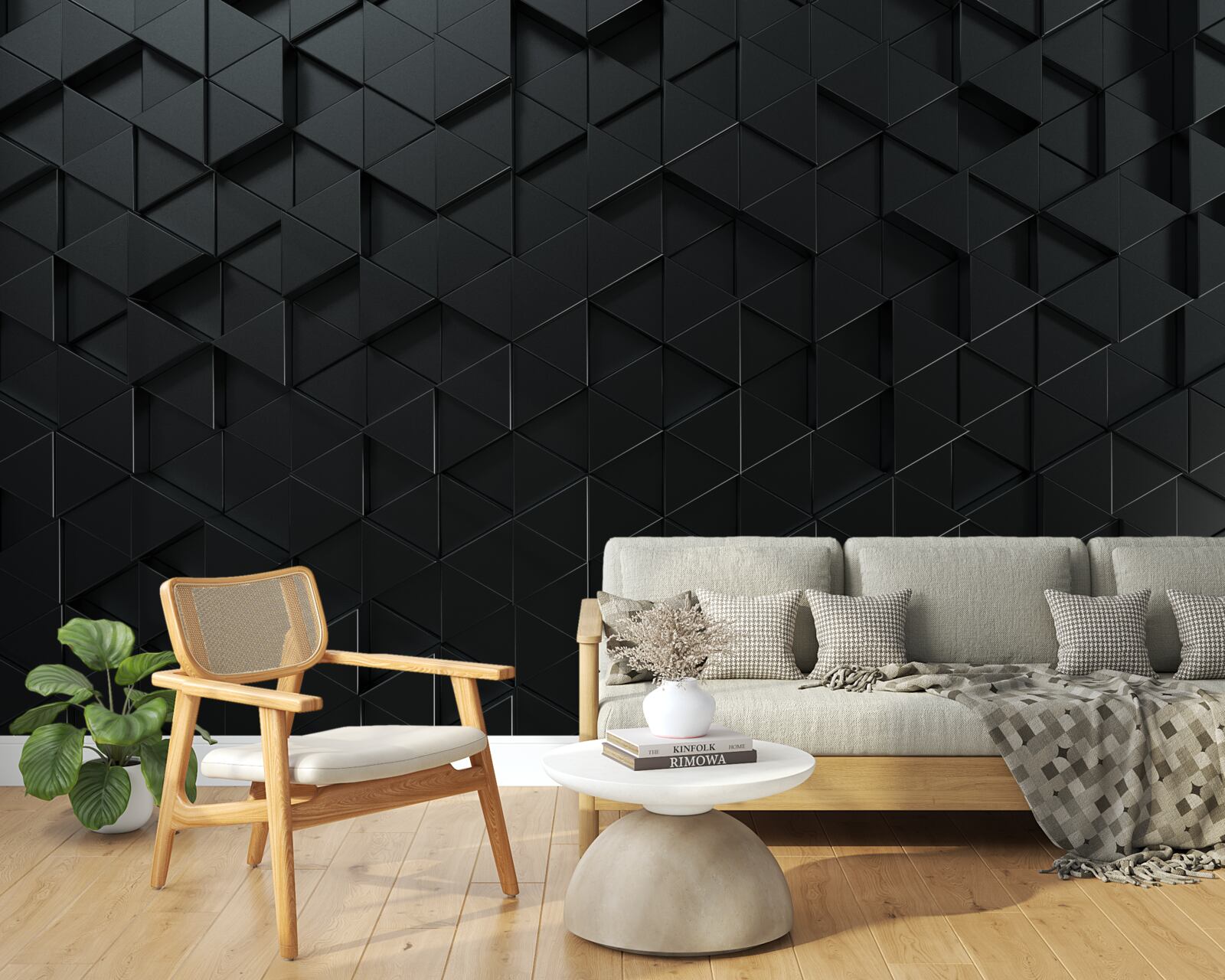 Фотошпалери об'ємні трикутники чорного кольору