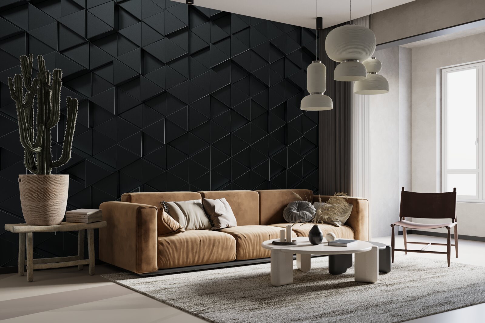 Фотошпалери об'ємні трикутники чорного кольору