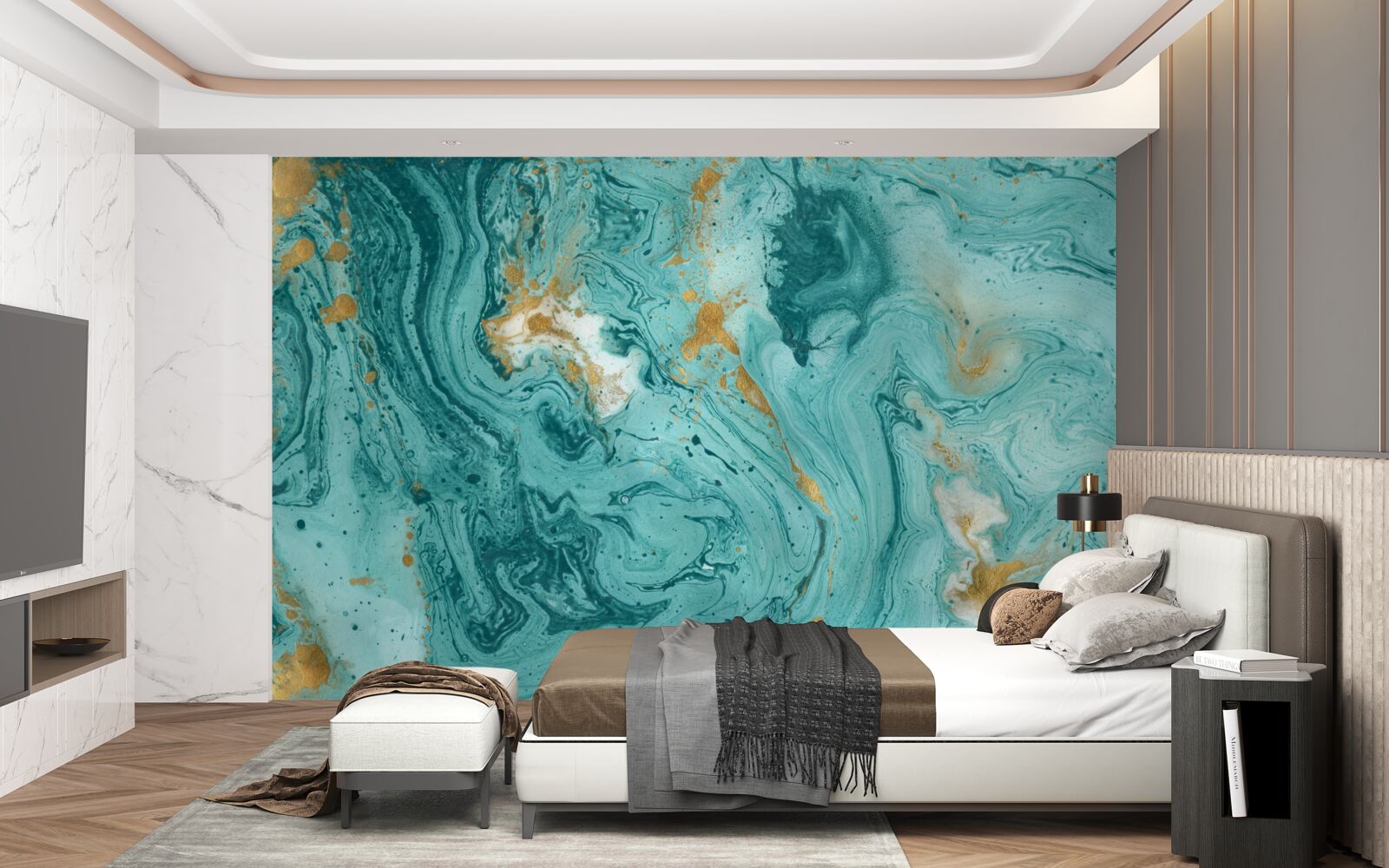 Фотошпалери світло-блакитні візерунки на мармурі