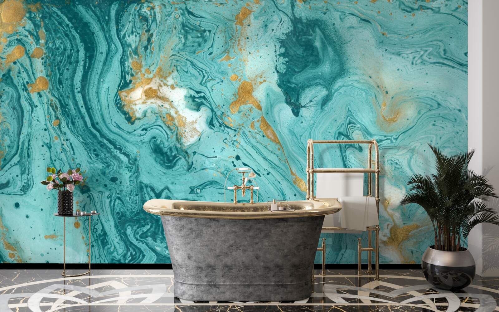 Фотошпалери світло-блакитні візерунки на мармурі