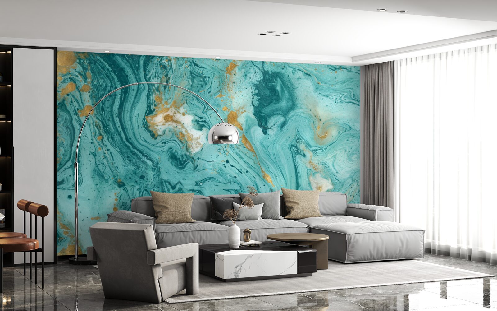 Фотошпалери світло-блакитні візерунки на мармурі