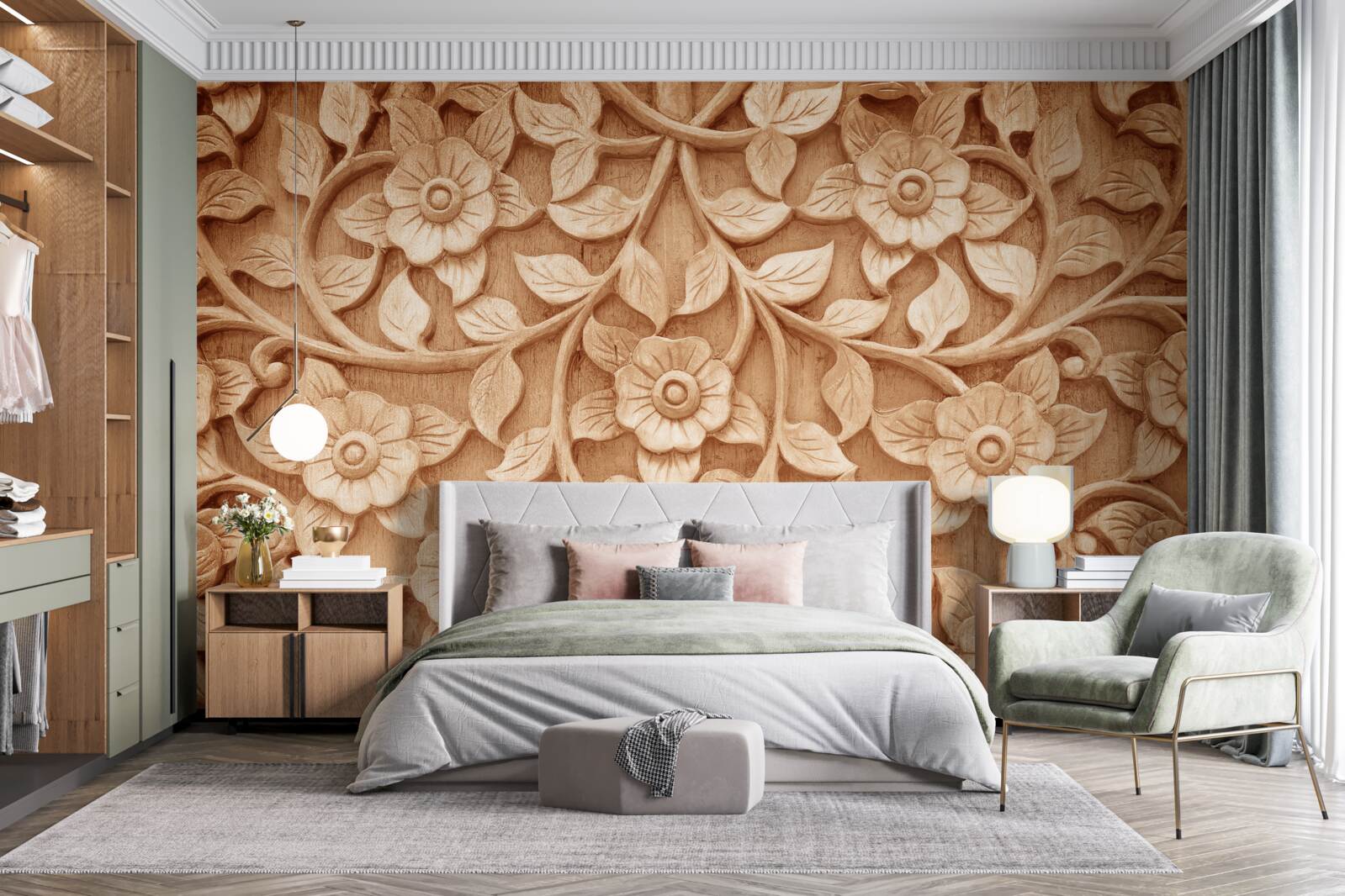 Фотошпалери текстура квітів з дерева