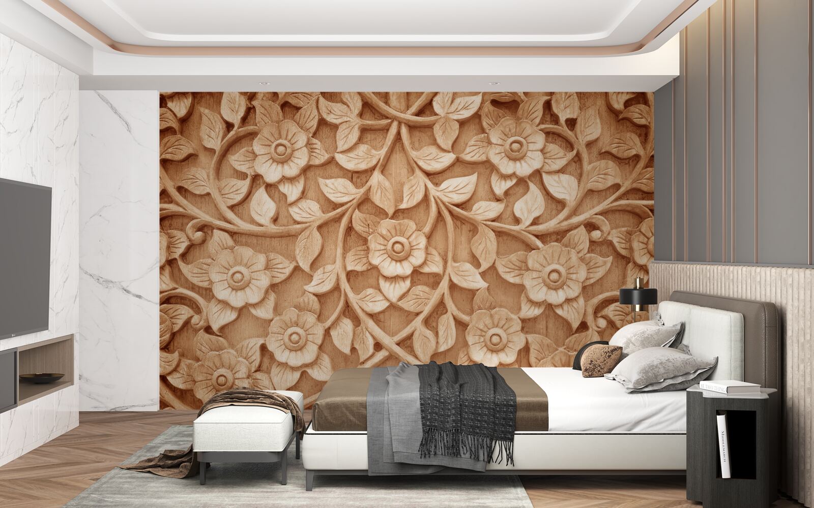 Фотошпалери текстура квітів з дерева