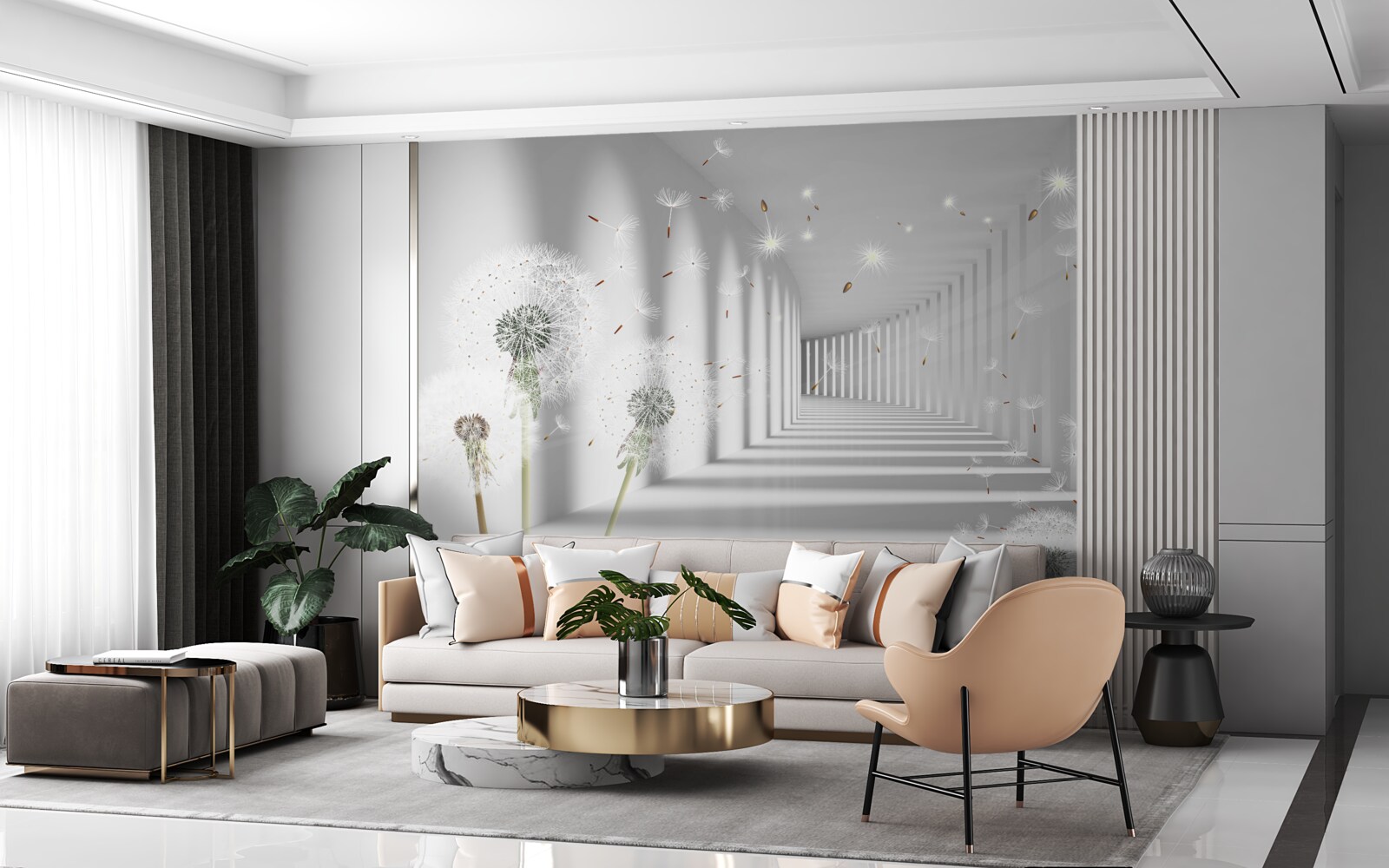 Фотошпалери в тунель заносять пелюстки кульбаби