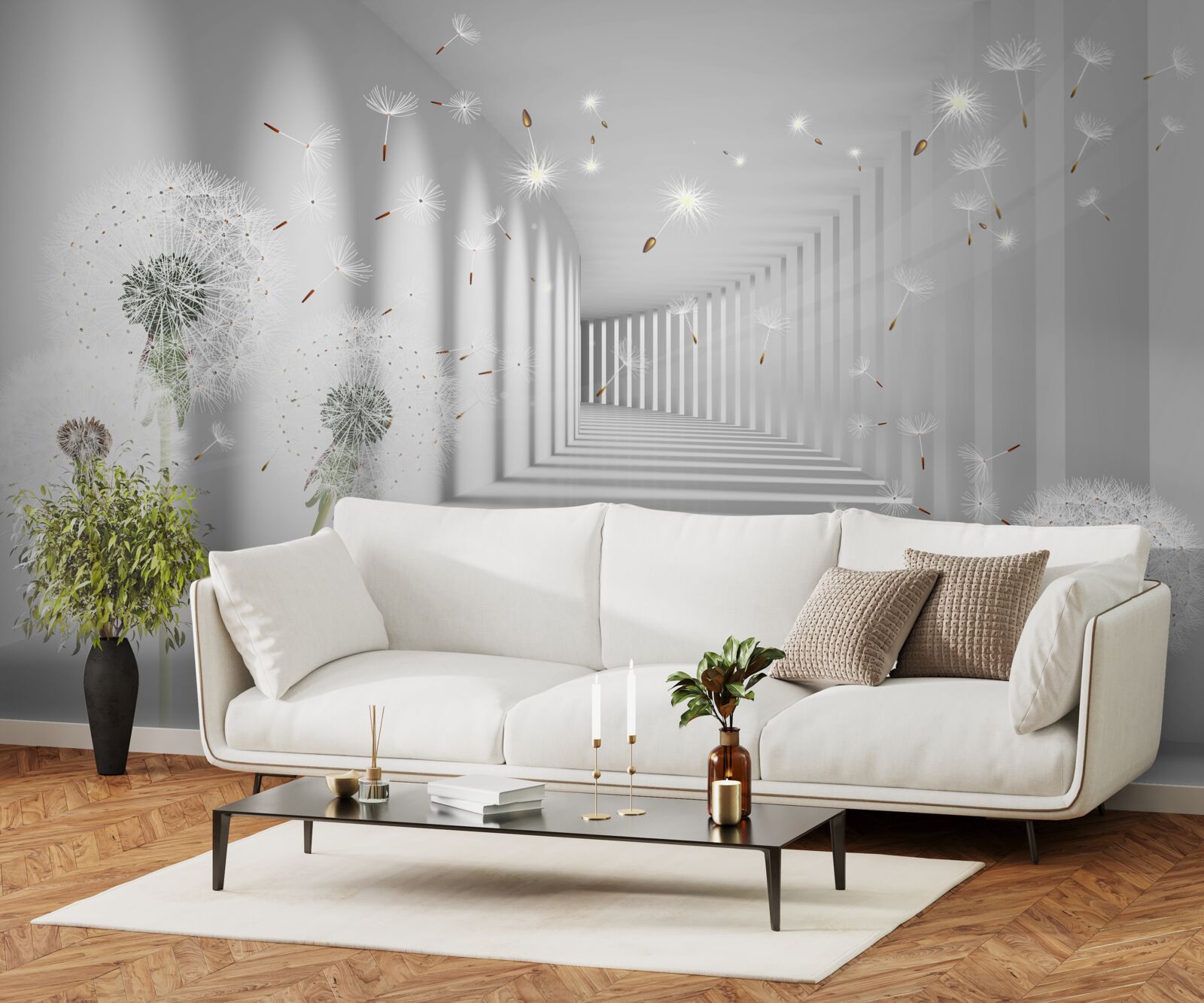 Фотошпалери в тунель заносять пелюстки кульбаби