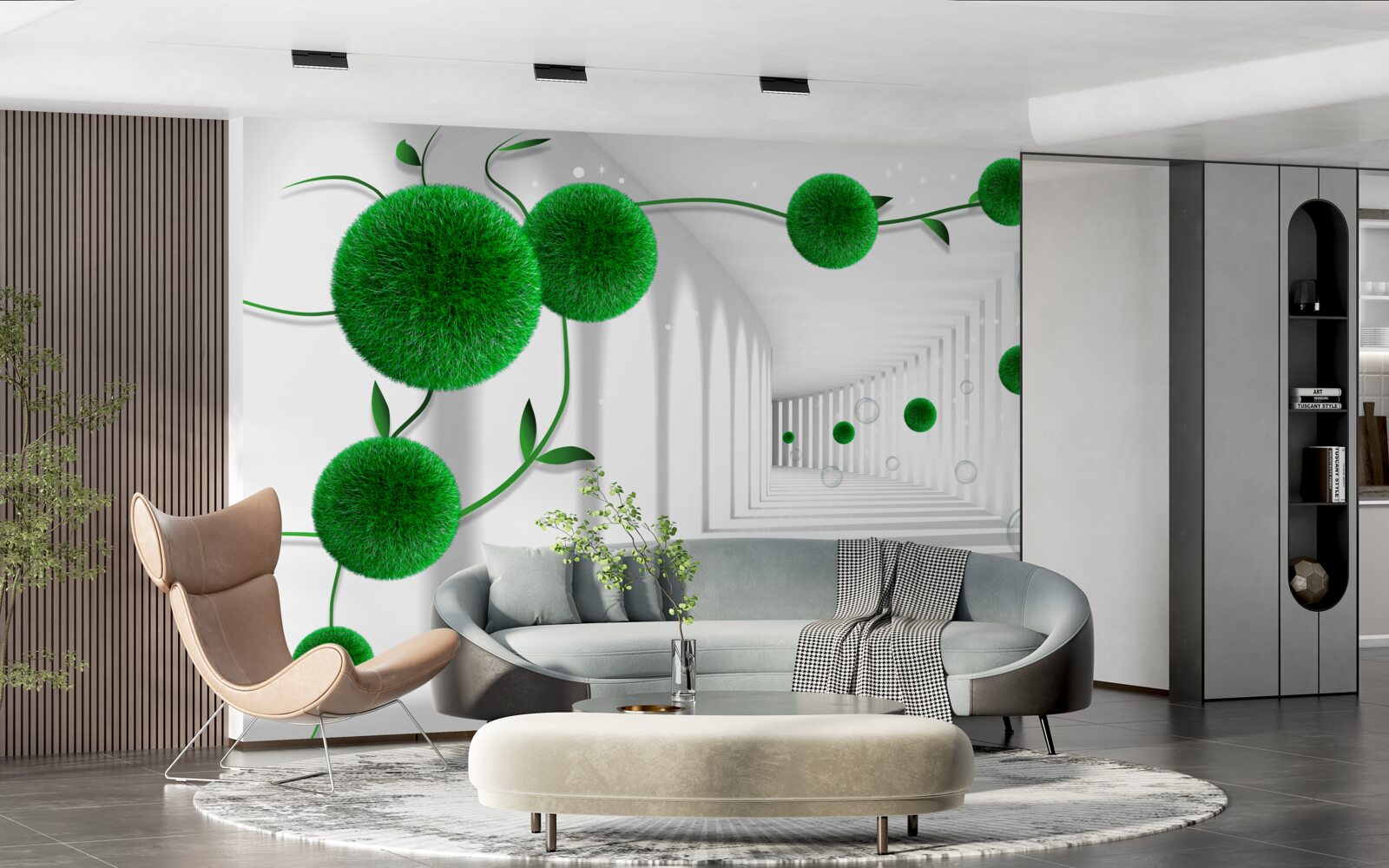 Фотошпалери в тунелі плавають зелені кульки