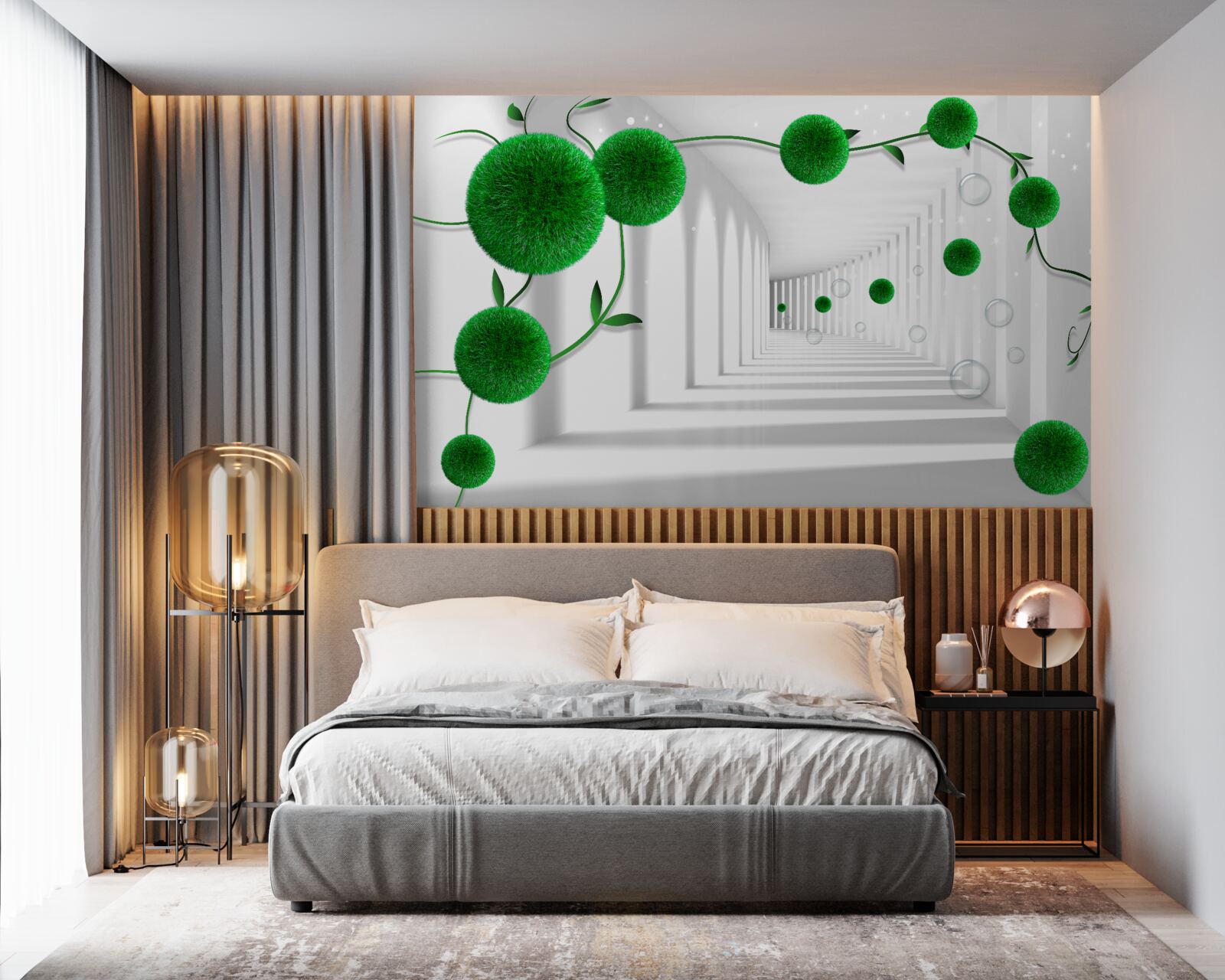 Фотошпалери в тунелі плавають зелені кульки