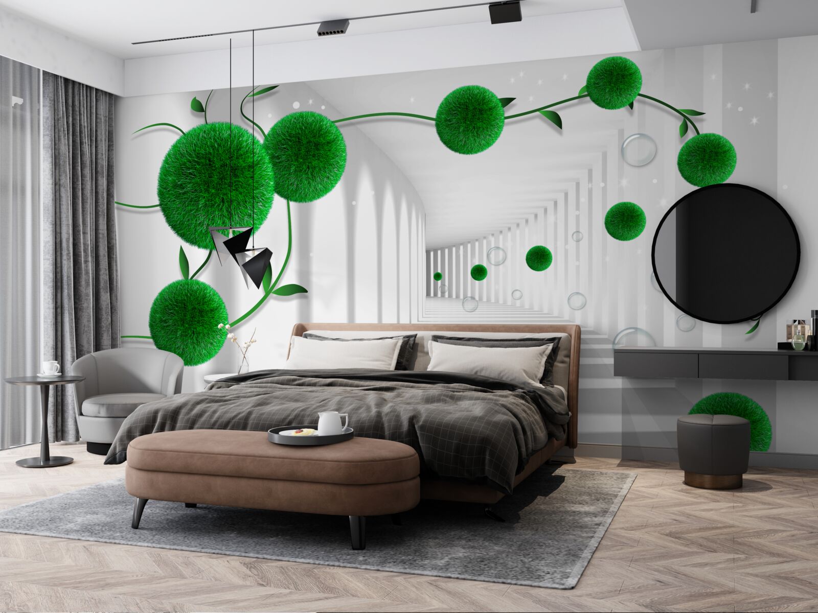 Фотошпалери в тунелі плавають зелені кульки