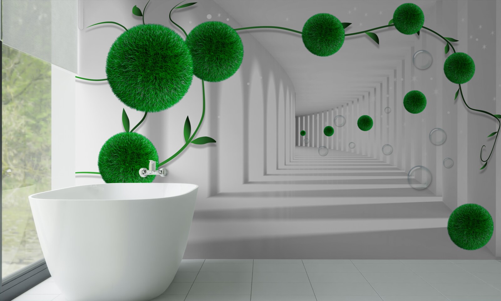 Фотошпалери в тунелі плавають зелені кульки