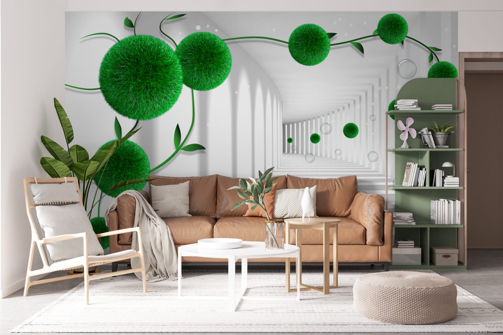 Фотошпалери в тунелі плавають зелені кульки