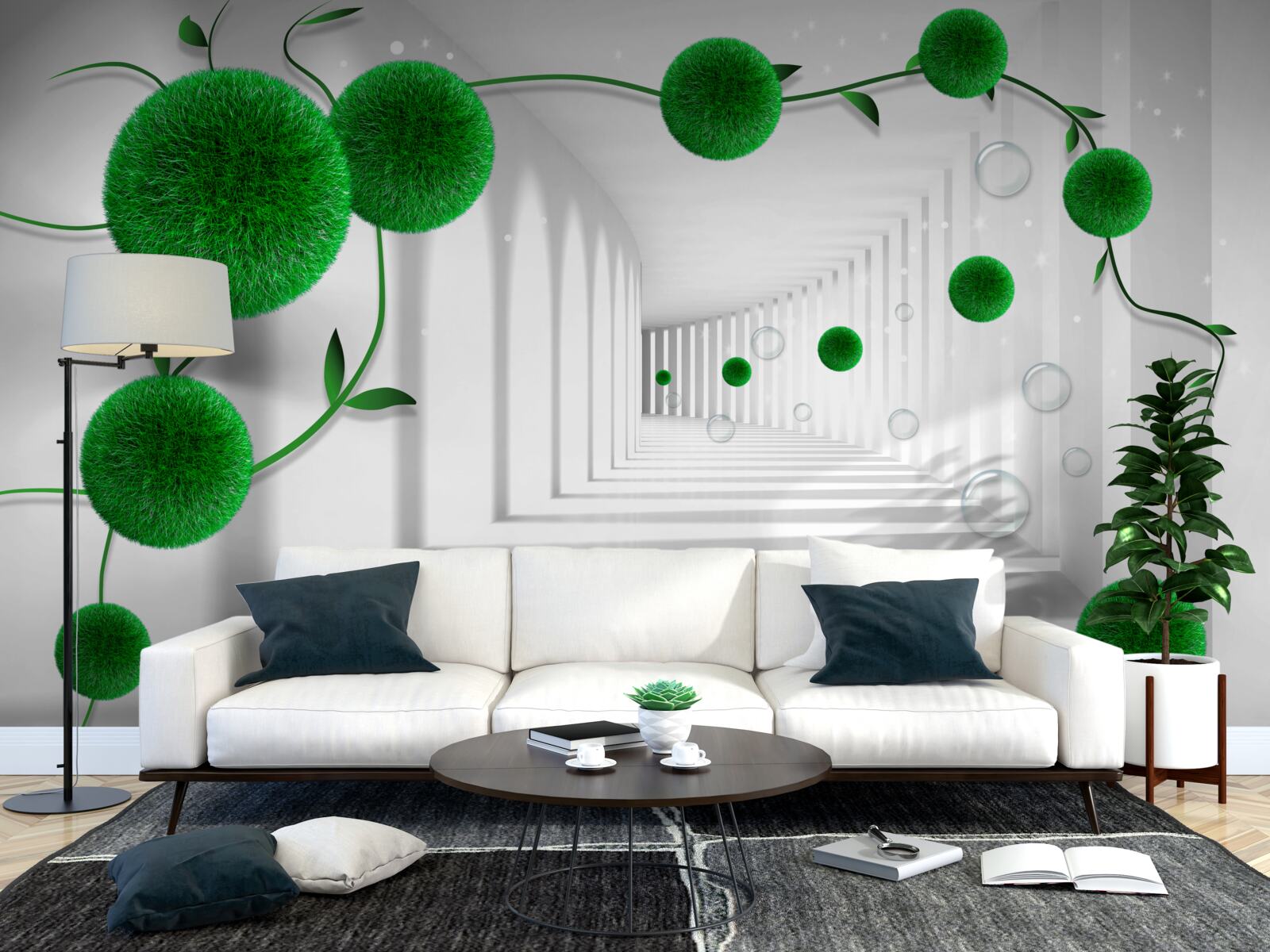 Фотошпалери в тунелі плавають зелені кульки