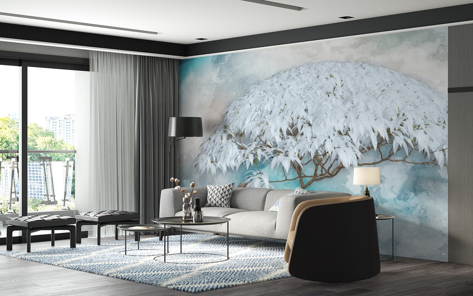 Фотошпалери під покровом ночі ховається білосніжна пишна папороть