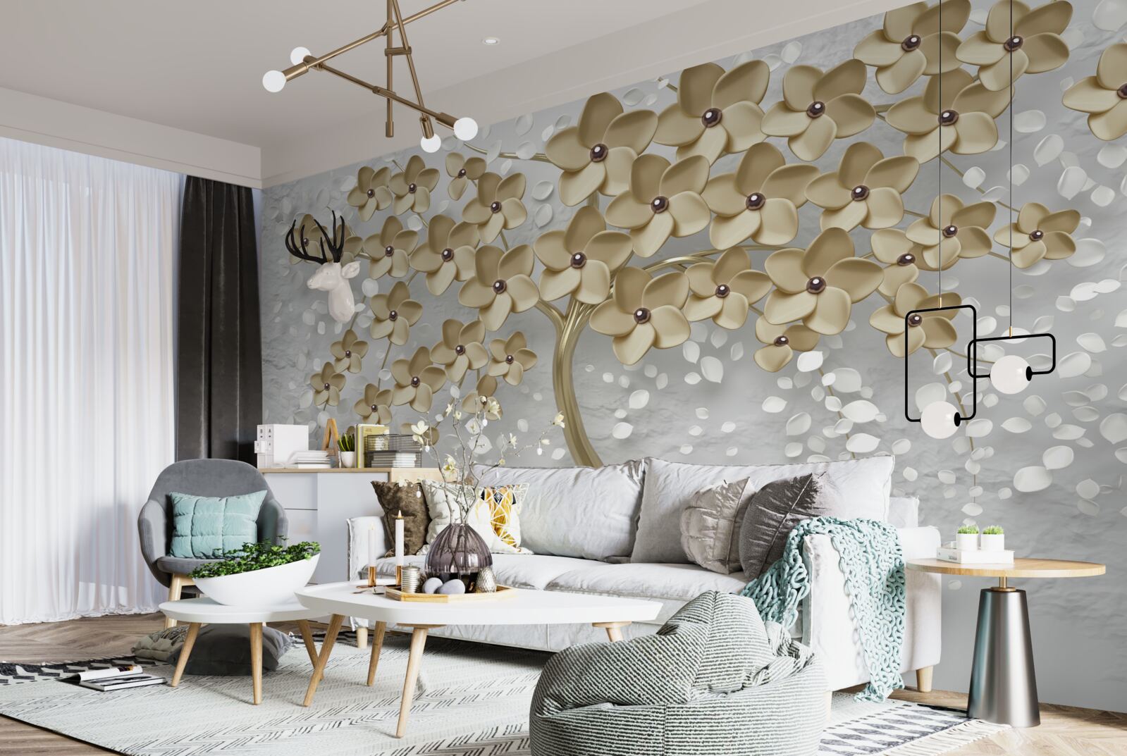 Фотошпалери дерево, всіяне золотими квітами