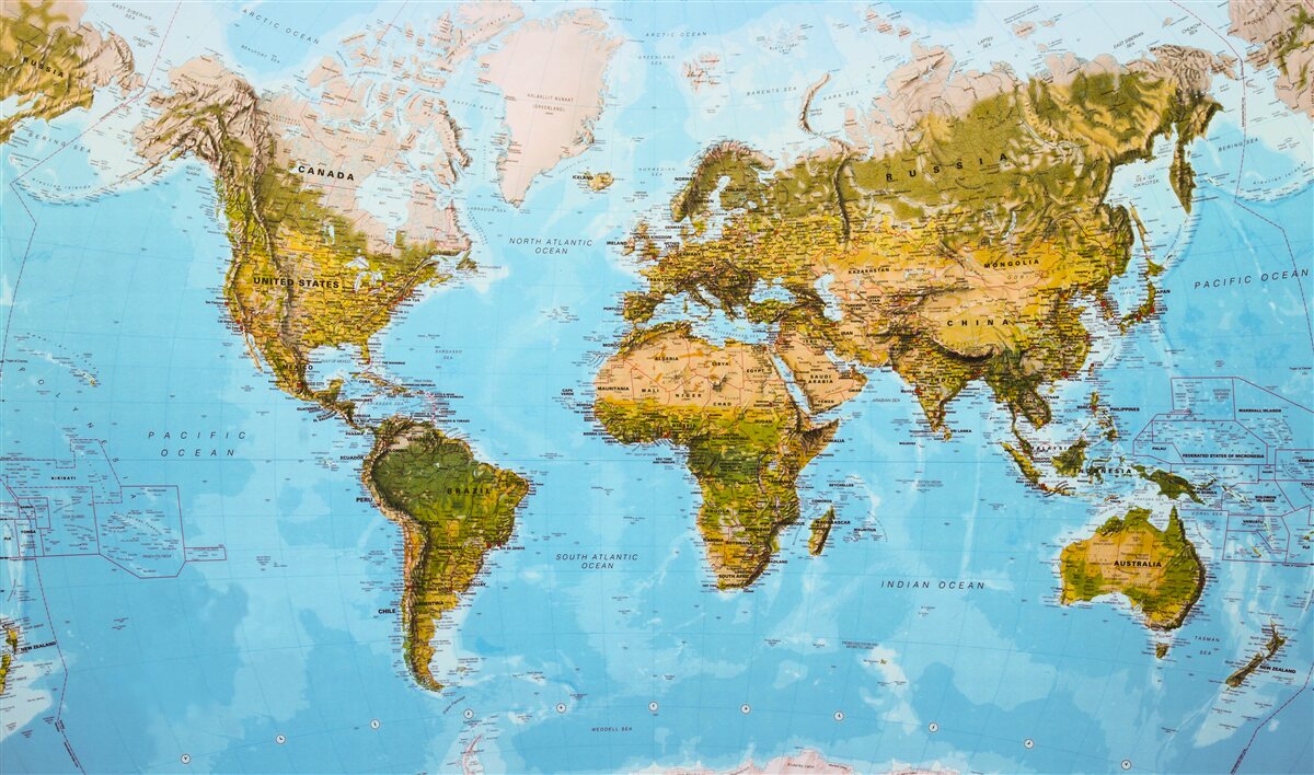 Фотошпалери карта світу з областями рельєфу