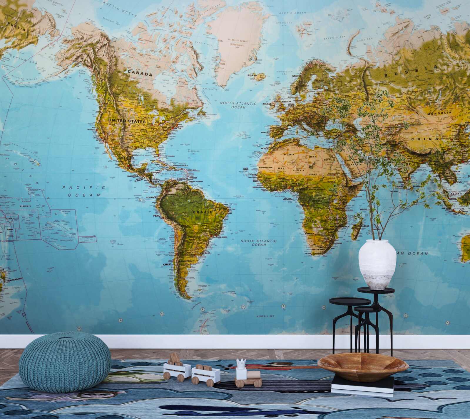 Фотошпалери карта світу з областями рельєфу