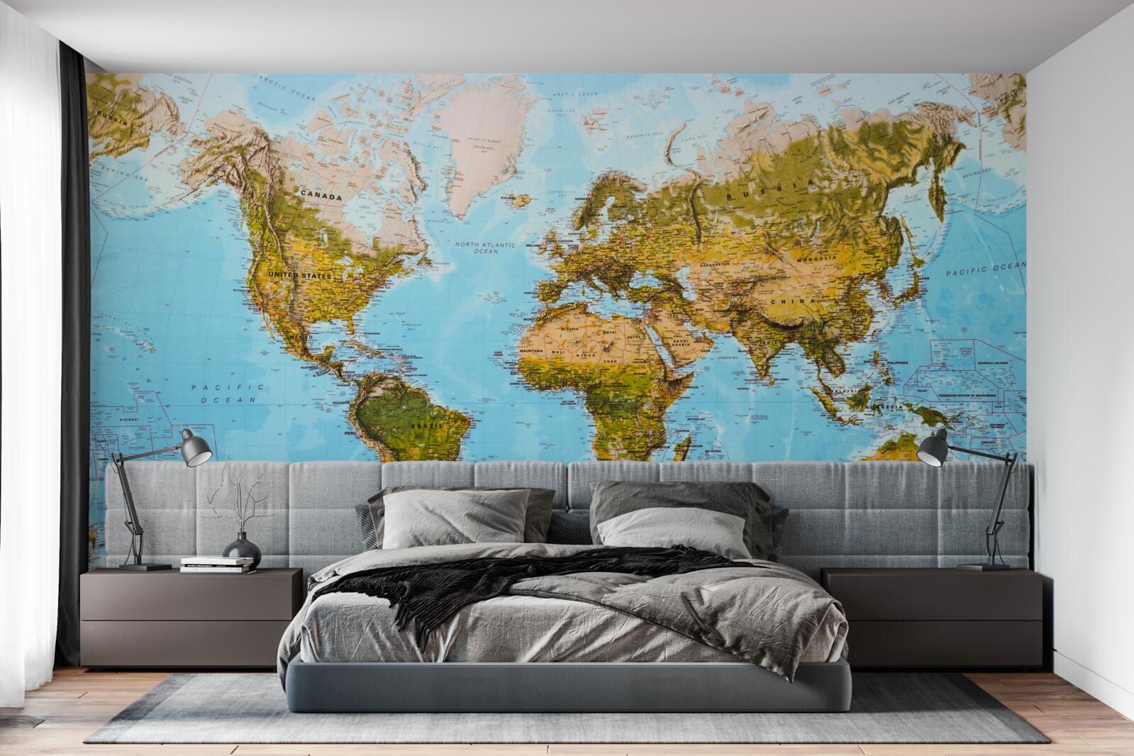 Фотошпалери карта світу з областями рельєфу