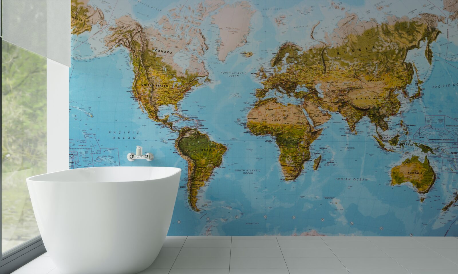 Фотошпалери карта світу з областями рельєфу